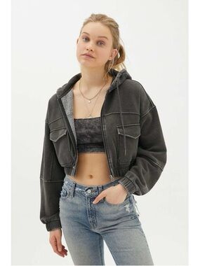 Urban Outfitters Yogi Fleece Cropped Hoodie XS Oversized Zip Jacket